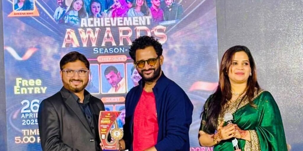 Author Mujeeb Jaihoon honored with the Macbeth Achievement Award for Best International Book, by Oscar-winner artist Resul Pookutty.